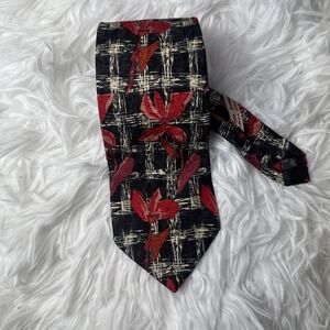ERMENEGILDO ZEGNA Current 100% Silk Necktie Red Black Floral Made In Italy Rare!